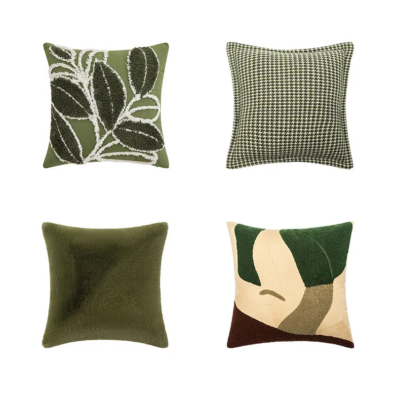 Afralia™ Green Embroidered Tufted Cushion Cover - Modern Minimalism Art Design