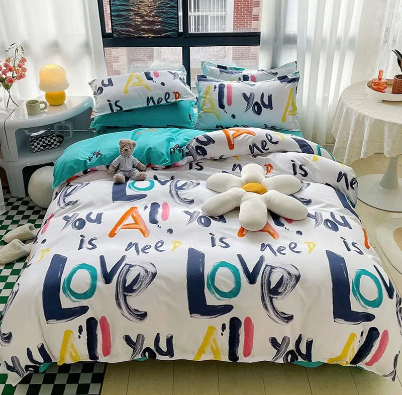 Afralia™ Nordic Style Letter Print Bedding Set, Single/Double/Queen/King Size, Soft & Non-Pilling Comforter Kit.
