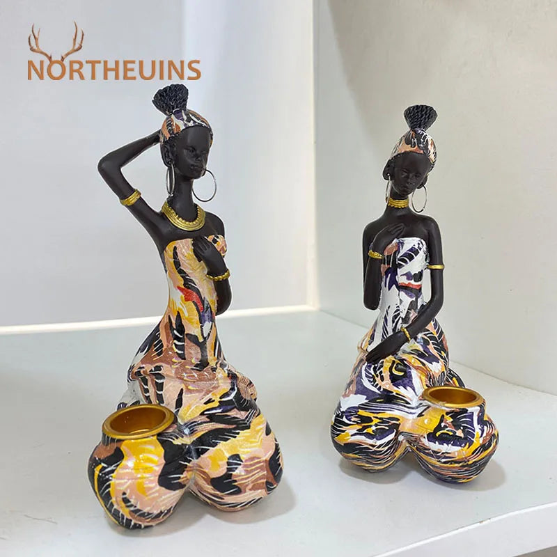 Afralia™ Black Woman Candlestick: African Exotic Statue for Interior Decor & Desktop Accessories