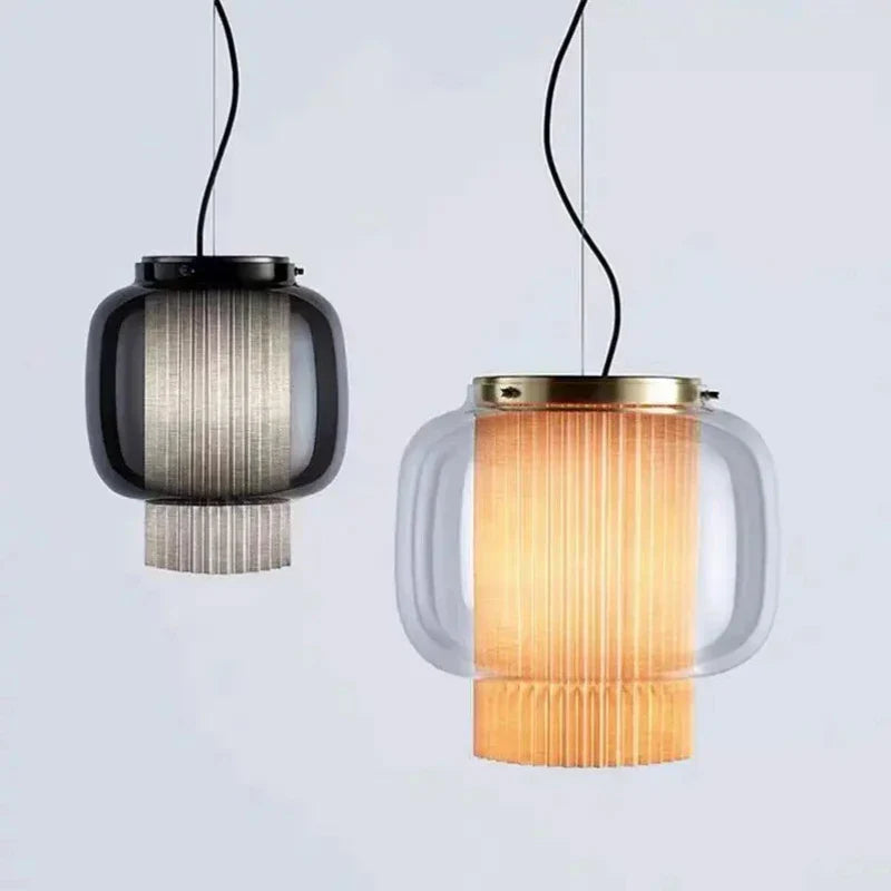 Afralia™ Manila Glass Lantern Pendant Light for Kitchen Living Room Bedroom Retro Decor
