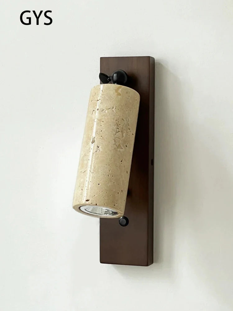 Afralia™ Stone Reading Wall Lamp: Bedside Walnut Wood Vintage Lighting, Adjustable Angle Spotlights