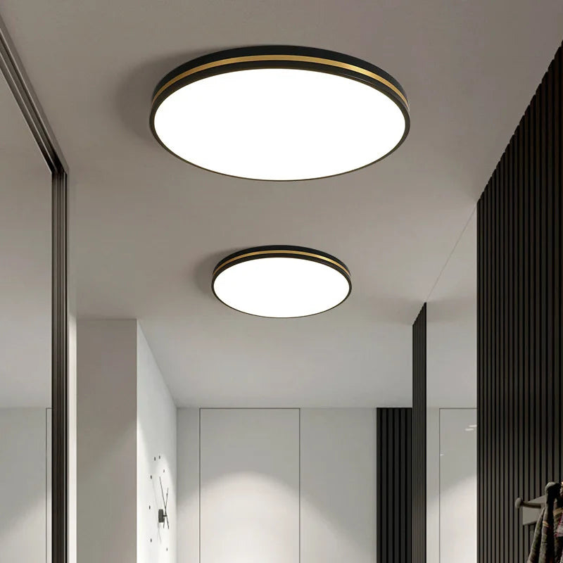 Afralia™ LED Ceiling Lights: Modern Golden Ring Square Round Black Metal Minimalist Lamp