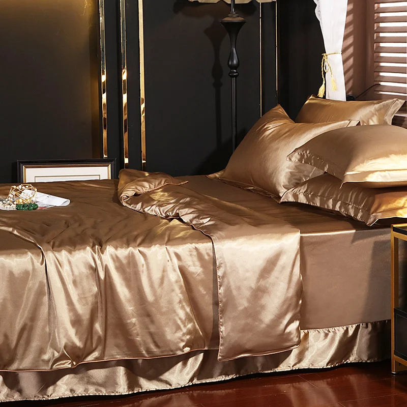 Afralia™ Mulberry Silk-blend Satin Duvet Cover Set for King & Queen Beds