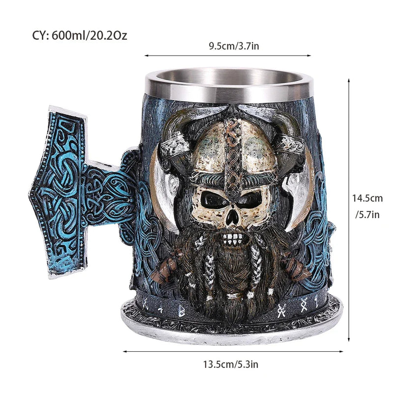 Afralia™ Viking Skull Stainless Steel Beer Mug Pirate Stein Tankard Bar Decor