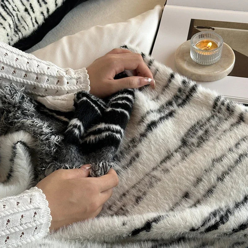 Afralia™ Luxury Imitation Mink Fur Jacquard Sofa Blanket for Autumn Winter