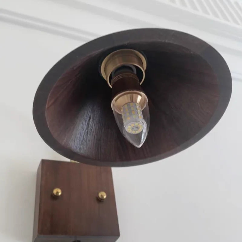 Afralia™ Walnut Wood LED Wall Sconce with Pull Chain Switch, Rotating Vanity Mirror Light