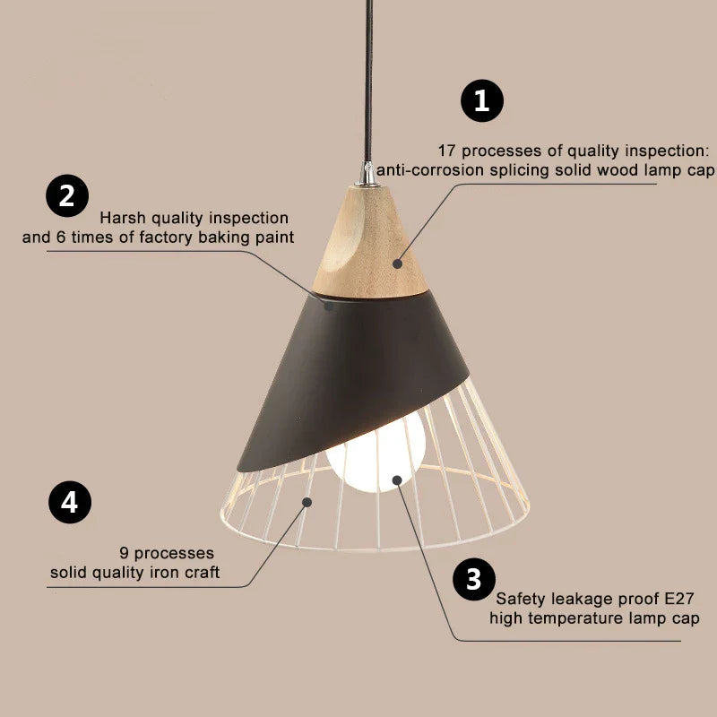 Afralia™ Wood Pendant Lamp: Modern Nordic Aluminum Hanging Light for Bedroom, Kitchen, E27 LED Bulb