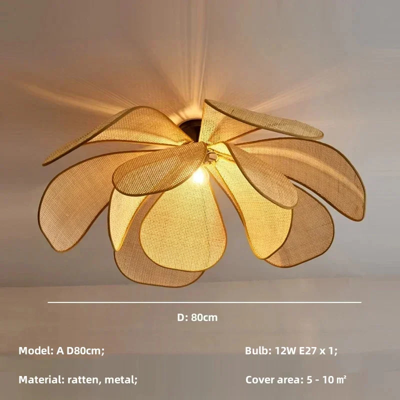 Afralia™ Wabi Sabi Rattan Pendant Lights for Dining Room - Petal Design LED Droplight