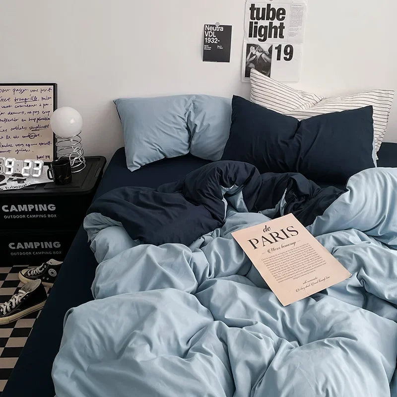 Afralia™ Solid 4-Piece Washed Cotton Bedding Set: Breathable & Cozy for Any Season