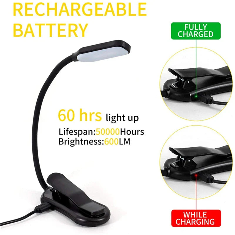 Afralia™ 7 LED Book Light: Rechargeable Reading Lamp with 3-Level White Light Clip-On