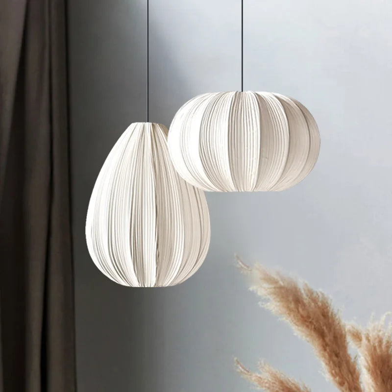 Afralia™ Japanese Wabi-Sabi Pleated Fabric Pendant Lights for Dining Room & Bedroom