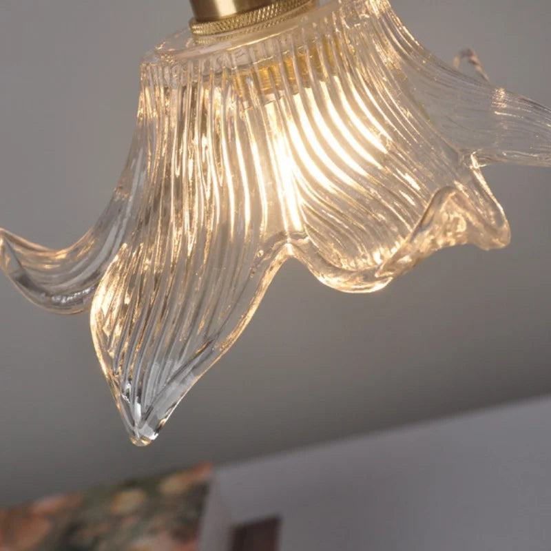 Afralia™ Flower Glass LED Pendant Lights for Home Decor, Adjustable Kitchen Hanging Lamp