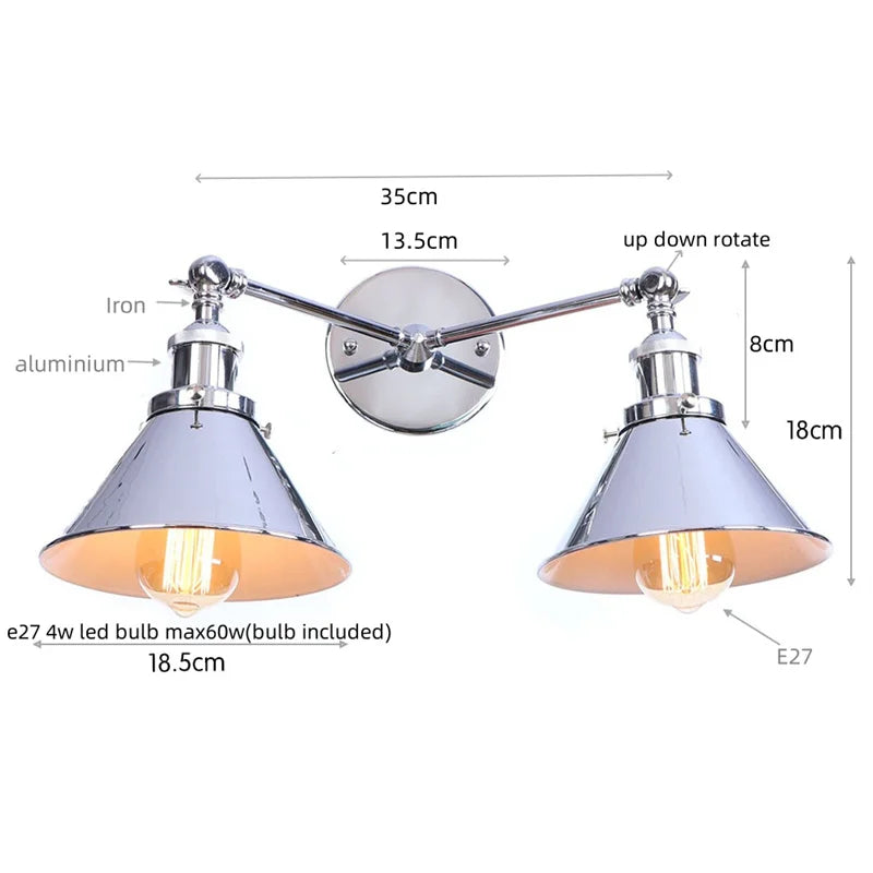 Afralia™ Loft Plug-in LED Wall Lamps Silver Vintage 2 Heads Lighting