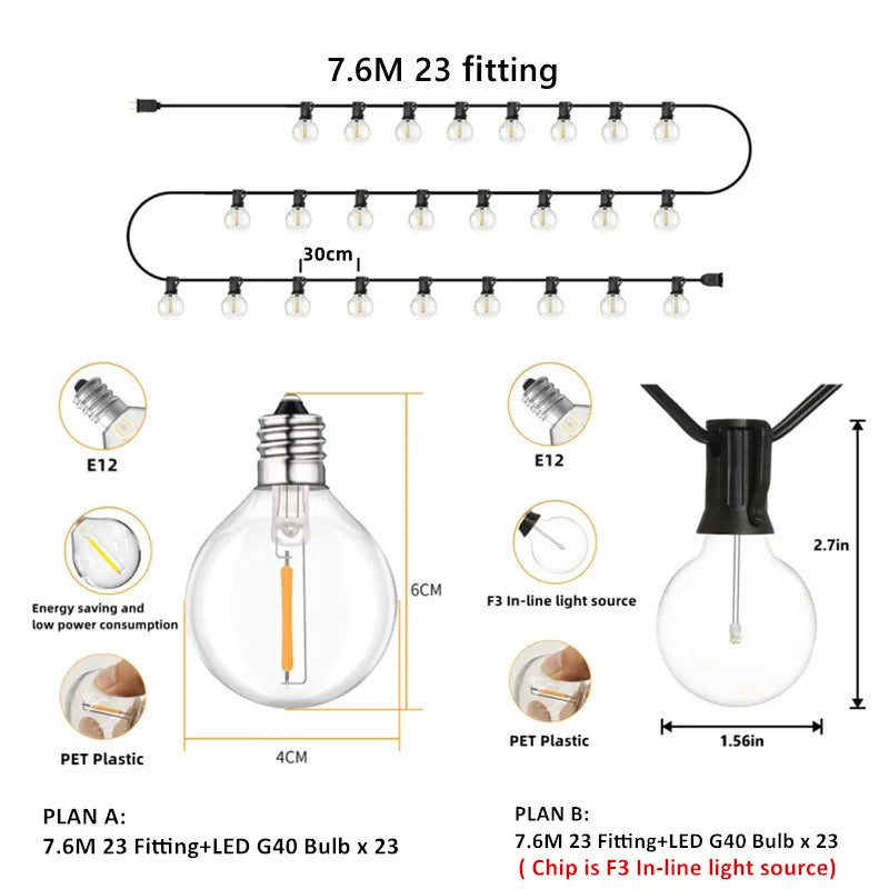 Afralia™ G40 LED String Lights for Outdoor Festive Decor and Garden Lighting