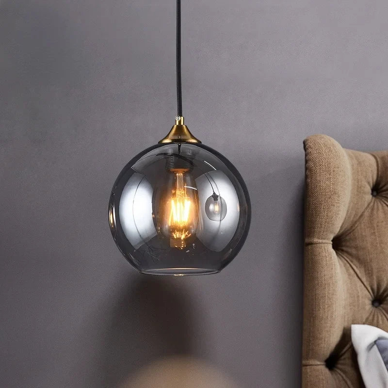 Afralia™ Smoke Gray Glass Ball Chandelier - Simple Luxury Pendant Lamp for Bedroom and Restaurant