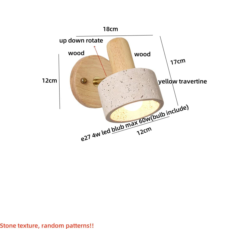 Afralia™ Yellow Travertine LED Wall Lights with Pull Chain Switch, Modern Rotate Bedside Lamp