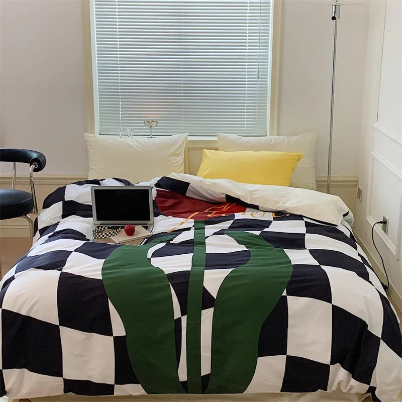 Afralia™ Large Flowers Print Cotton Satin Full Size Comforter Bedding Set