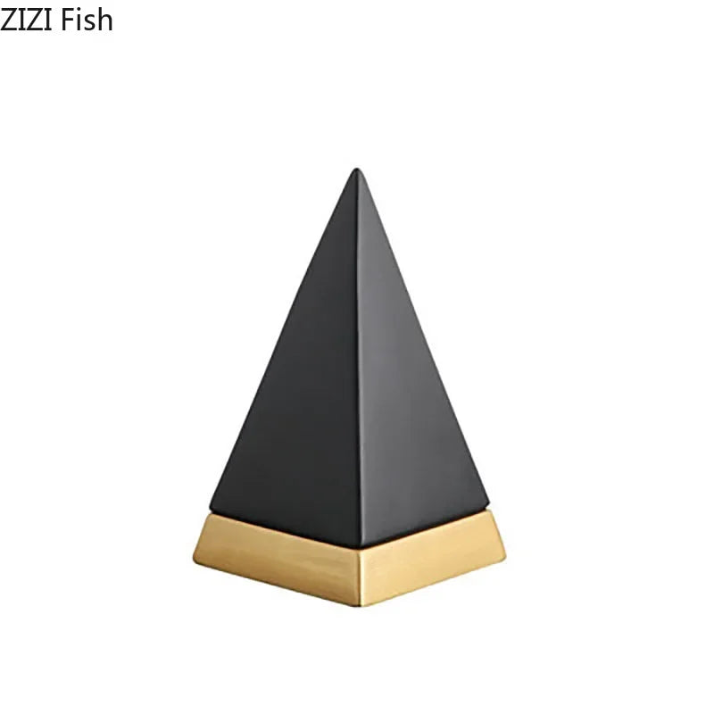 Afralia™ Marble Pyramid Ceramic Sculpture Modern Room Decor Craft Ornament