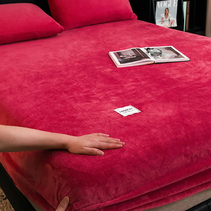 Afralia™ Winter Velvet Fitted Bed Sheet: Nordic Plush Mattress Cover, Warm & Non-Slip