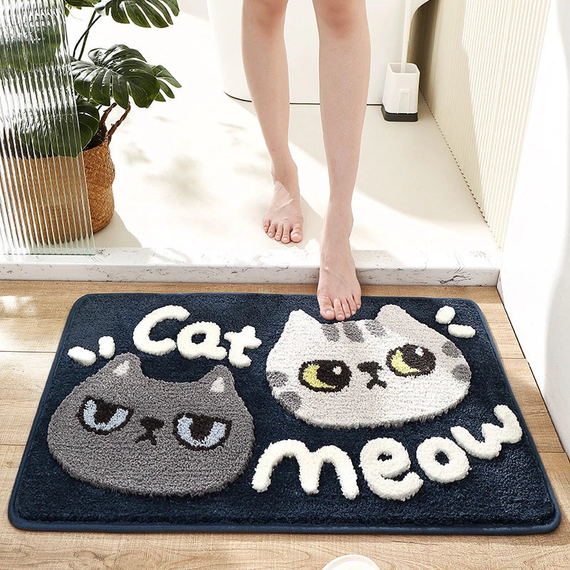Afralia™ Cartoon Puppy Flocked Bathroom Rug Thicken Super Absorbent Water Bath Rugs
