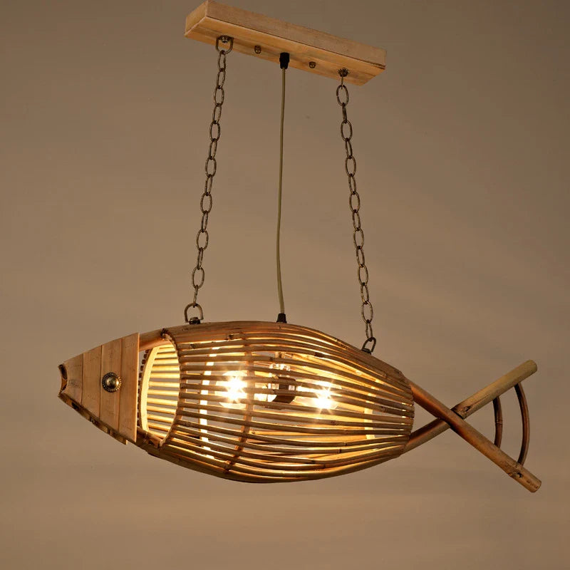 Afralia™ Bamboo Fish Wall Lamp: Retro Cafe Bar Teahouse Decor, Living Room Farm Hotel Light