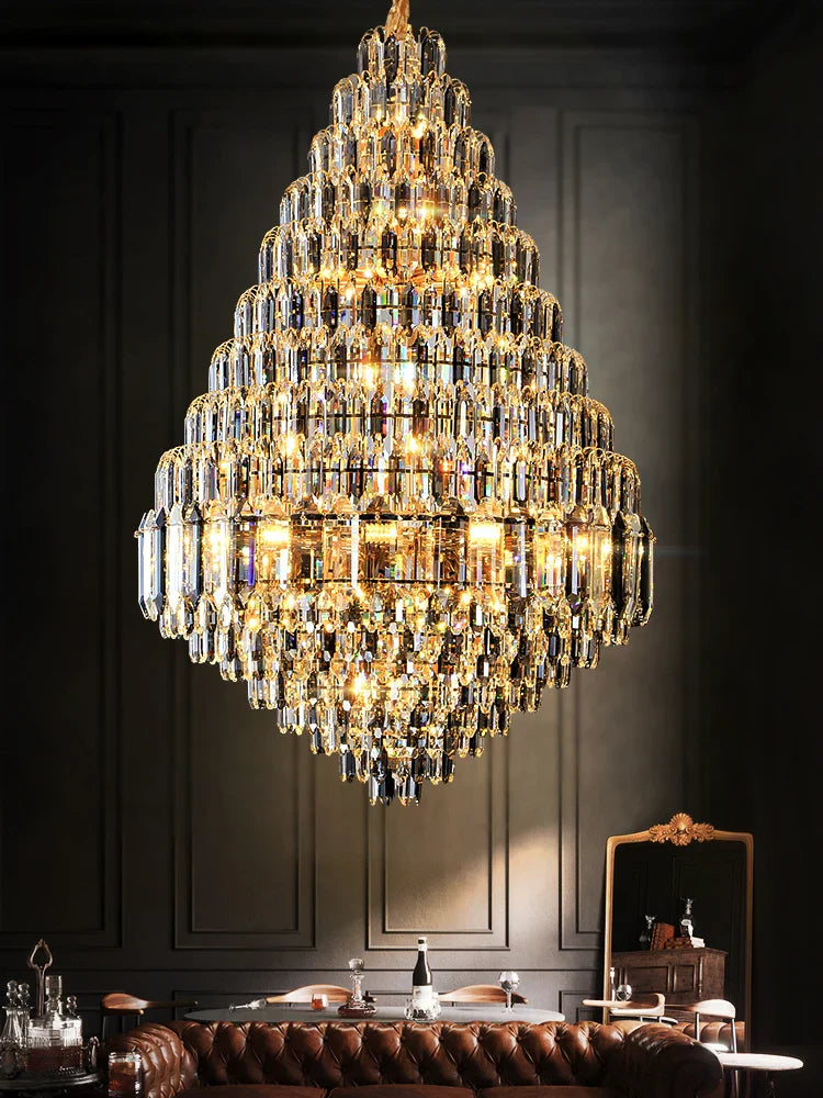 Afralia™ Crystal Pendant Chandelier for Home, Hotel, Restaurant - Luxury Duplex Hall Light