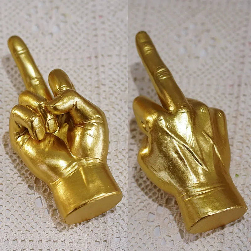 Afralia™ Black Gold Middle Finger Sculpture: Modern Home Decor Figurine & Shelf Accessory