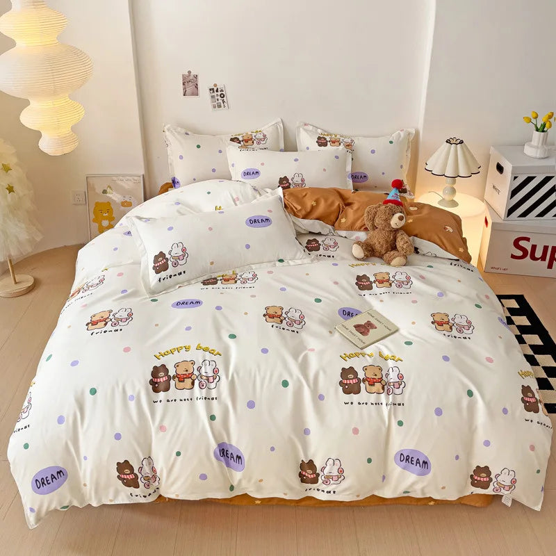 Afralia™ Cartoon Animal Print Bedding Set with Duvet Cover, Sheet & Pillowcases