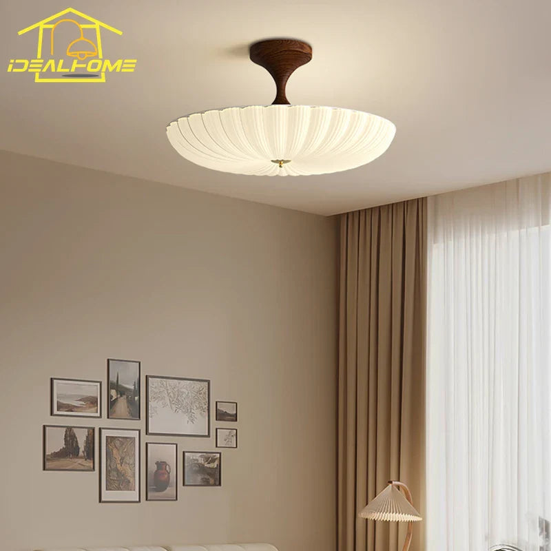 Afralia™ Walnut Shell Acrylic Iron Art Ceiling Lights LED Warm Round Lamp