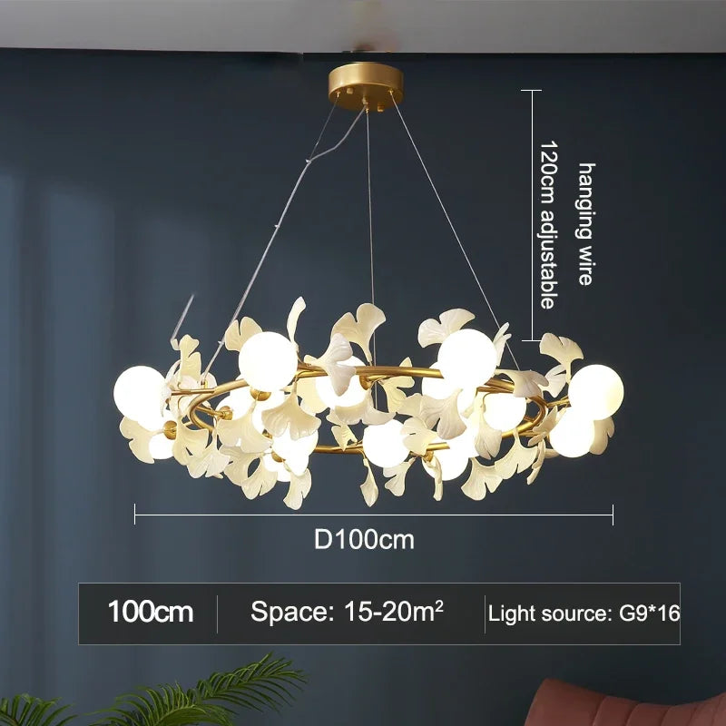 Afralia™ LED Gingko Leaf Branch Ceiling Chandelier Modern Living Room Bedroom Light
