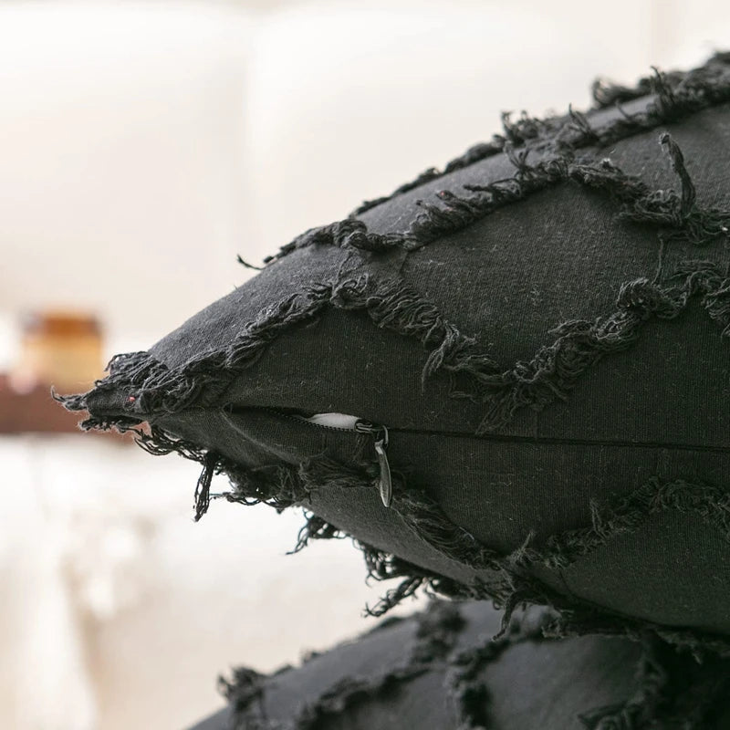 Afralia™ Black Boho Lumbar Woven Pillow Cover for Bed Bedroom Decor