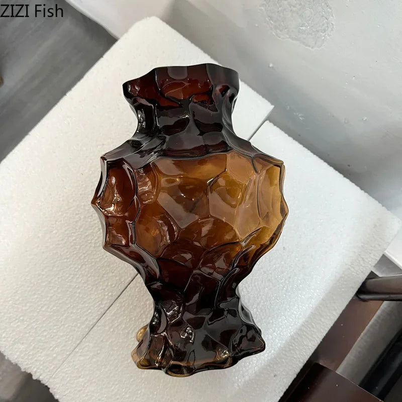 Afralia™ Irregular Glass Vase: Desk Decor, Flower Arrangement, Aesthetic Room Pot