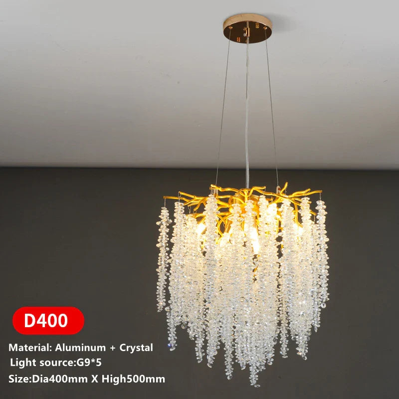 Afralia™ Crystal Tassel Ceiling Chandelier for Luxe Living Room, Hall, and Restaurant Decor