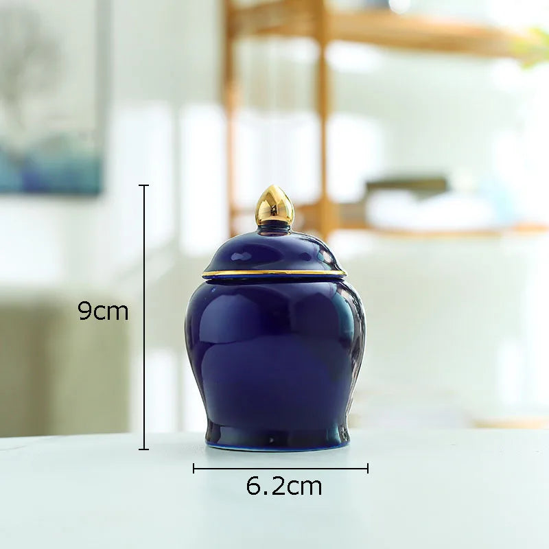 Afralia™ Gold Tea Canister Ceramic Storage Jar with Lid for Desk Decoration