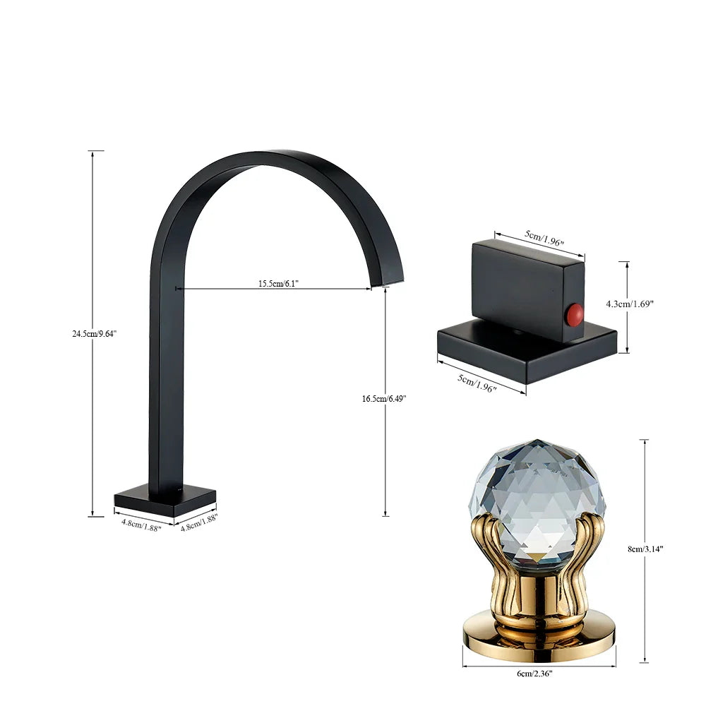 Afralia™ Crystal Handle Gold Bathroom Basin Faucet Three Hole Mixer for Bathtub