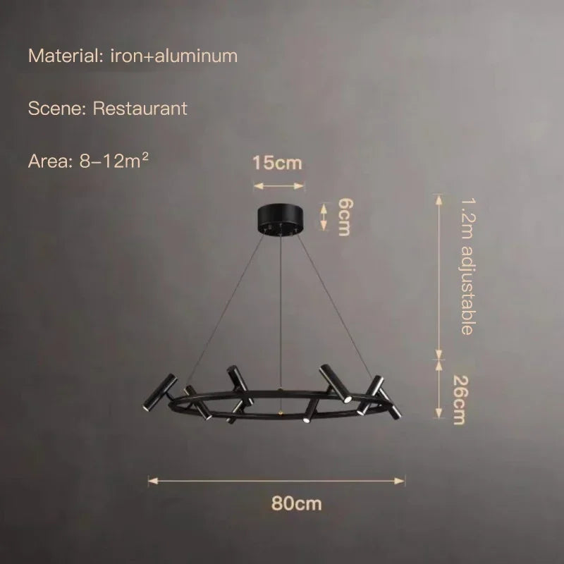 Afralia™ Black Round Ring Ceiling Chandelier Pendant SpotLight for Living Dining Room