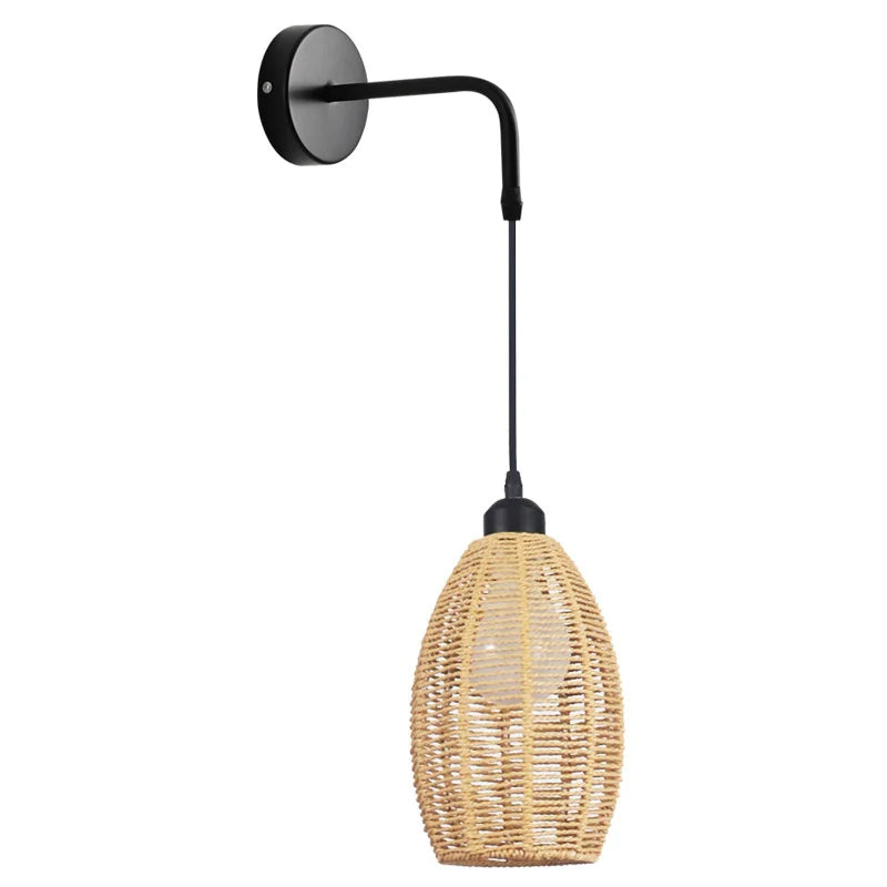 Afralia™ Rustic Rattan Wall Lamp Industrial Style for Hotel Bedroom Corridor Restaurant