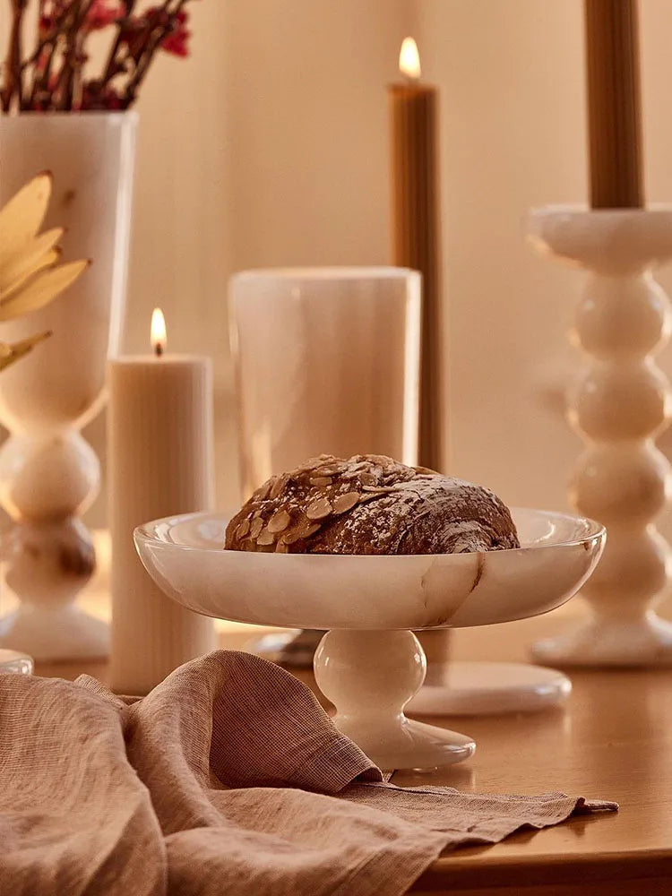 Afralia™ White Onyx Marble Serving Tray and Fruit Bowl for Kitchen or Dining Table