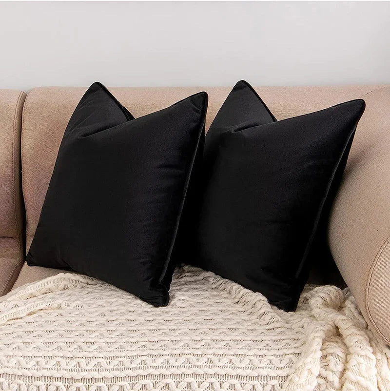 Velvet Pillow Cover with Black and White Edging - Afralia™ Luxury Cushions