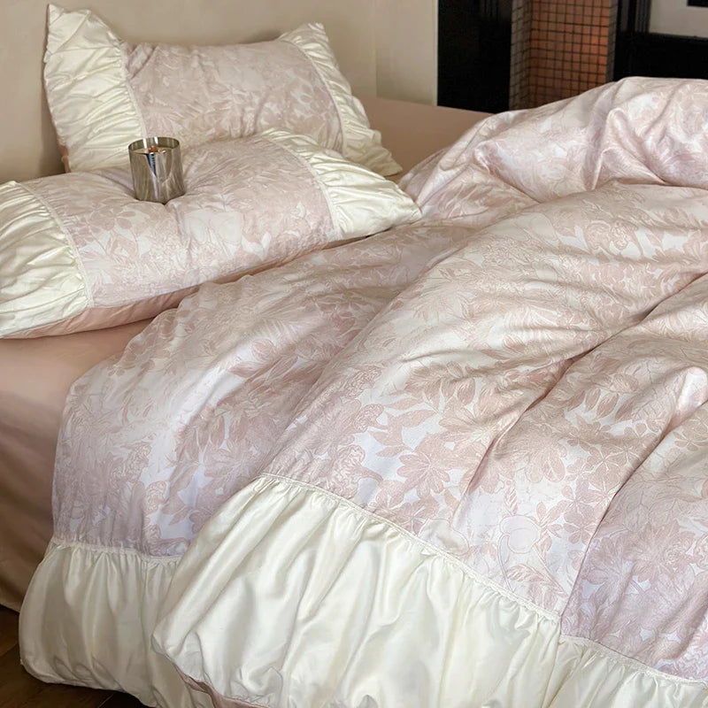 Afralia™ Luxe Satin Cotton Duvet Cover Set with Sheets & Lace Pillowcase