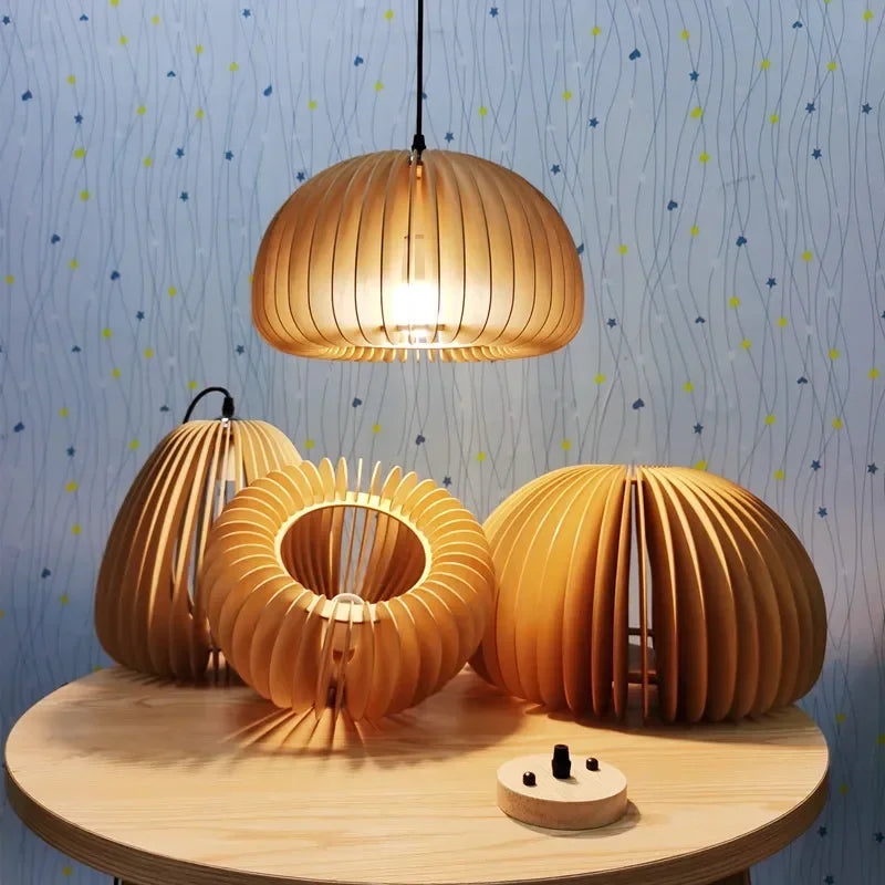 Afralia™ Pumpkin Wooden Pendant Light Fixture for Home and Restaurant Decor