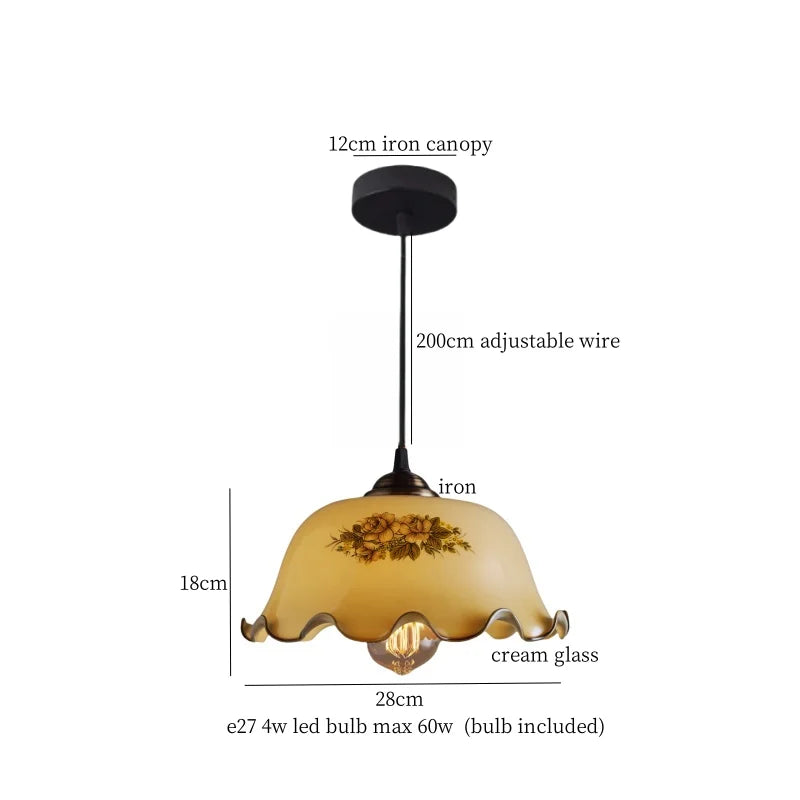 Afralia™ Cream Vintage Brass Glass LED Pendant Light for Restaurant Bar Cafe Loft