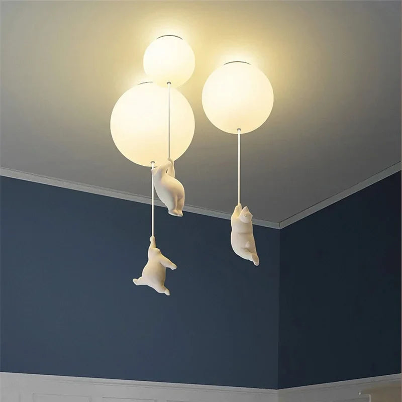 Afralia™ Polar Bear LED Chandelier: Creative Cartoon Lighting for Kids' Rooms