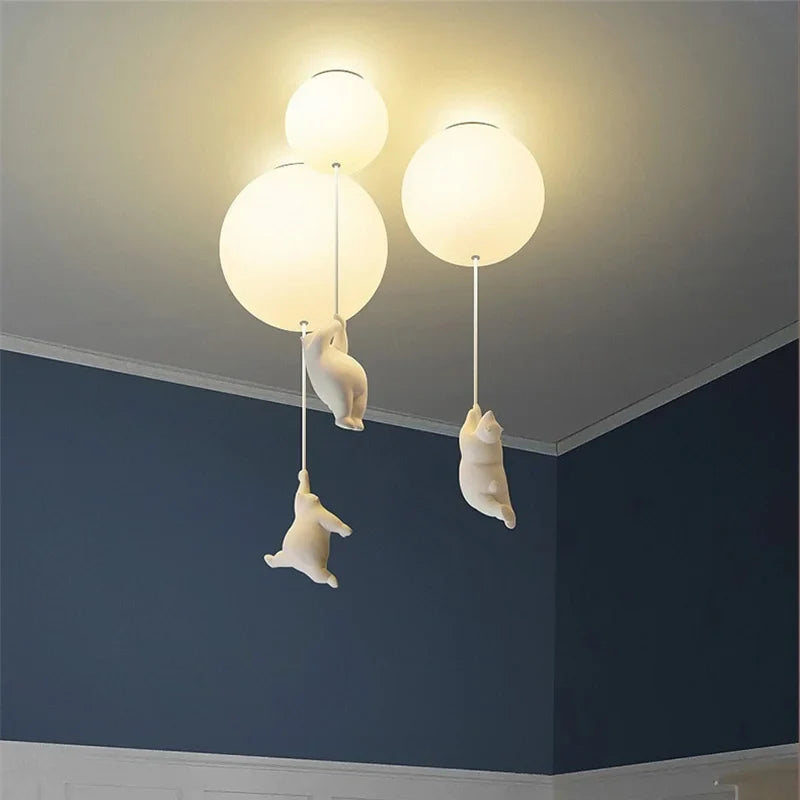 Afralia™ Polar Bear LED Chandelier for Kids' Rooms