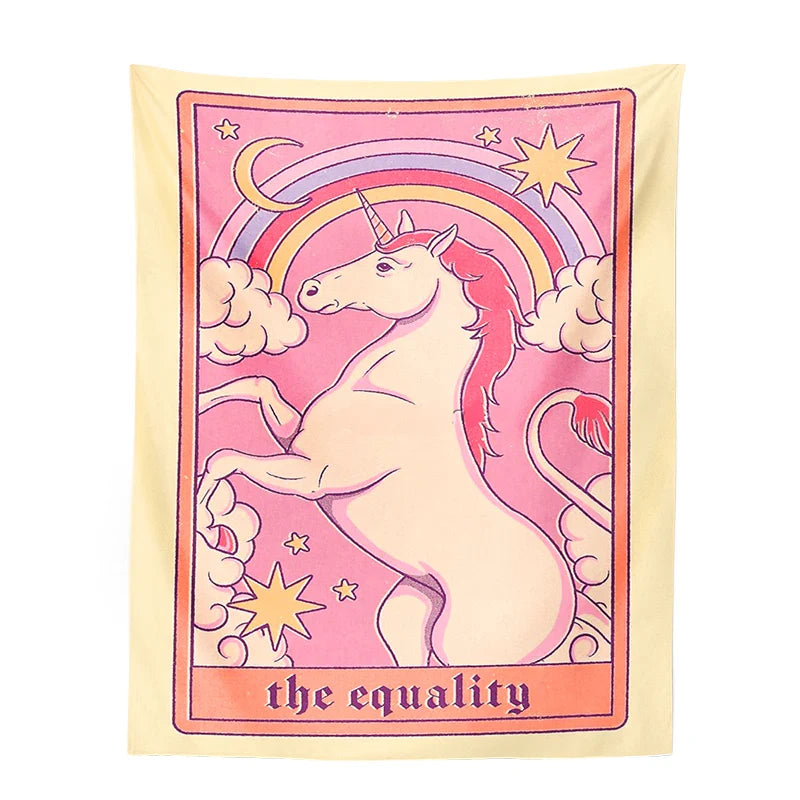 Unicorn Tarot Tapestry by Afralia™: Rainbow Bohemian Wall Decor for Home and Dorm Room