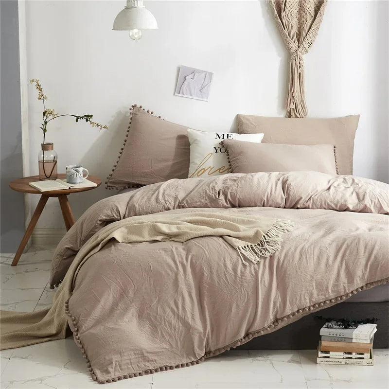 Luxury Furball Tassel Duvet Cover Set by Afralia™ - King Queen Twin Full Size Bedding