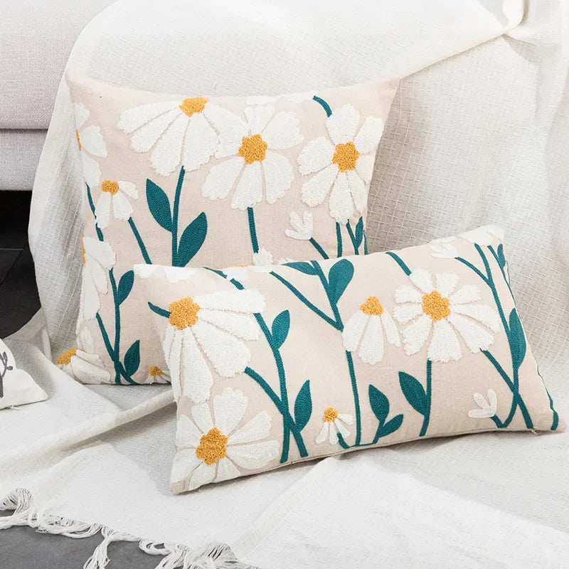 Afralia™ Flower Pattern Embroidered Pillowcase, Sofa Cushion Cover, Model Room Decor