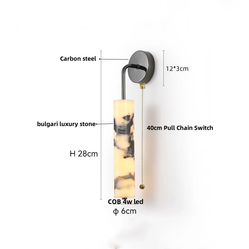 Afralia™ Marble Stone LED Wall Sconce, Rotatable Switch, White Glass, Carbon Steel