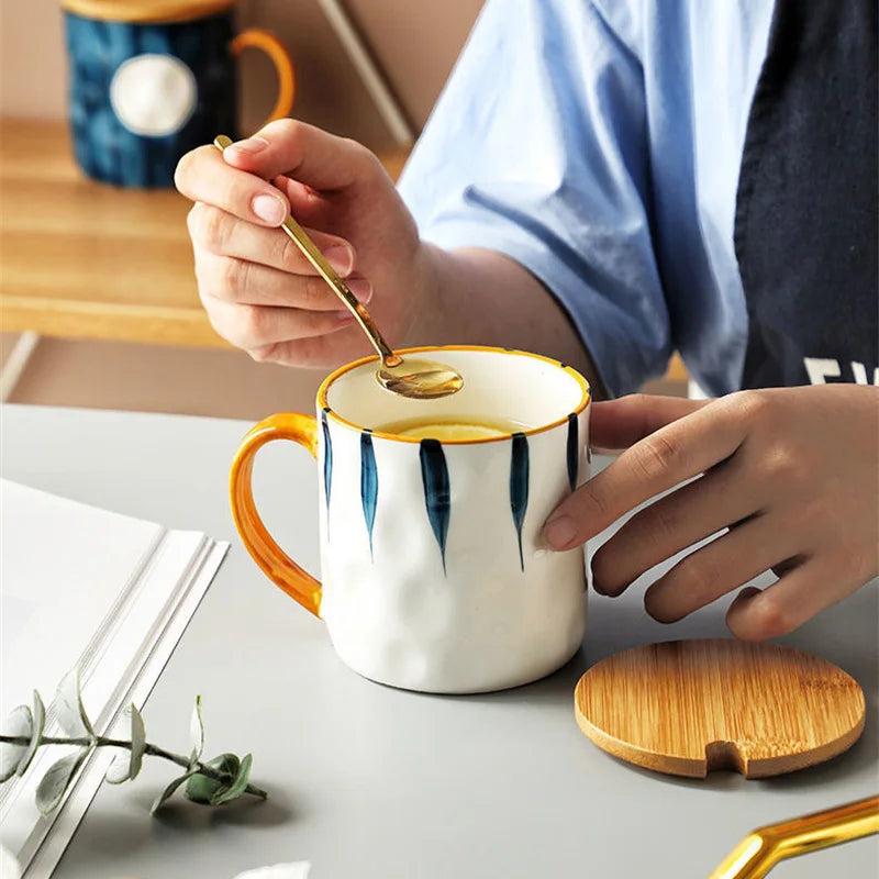 Afralia™ Japanese Style Ceramic Mug with Spoon and Lid