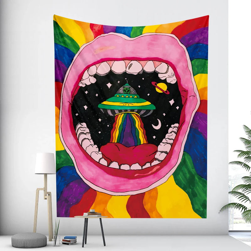 Hand-Painted Mouth Tarot Tapestry for Boho Room Decor by Afralia™